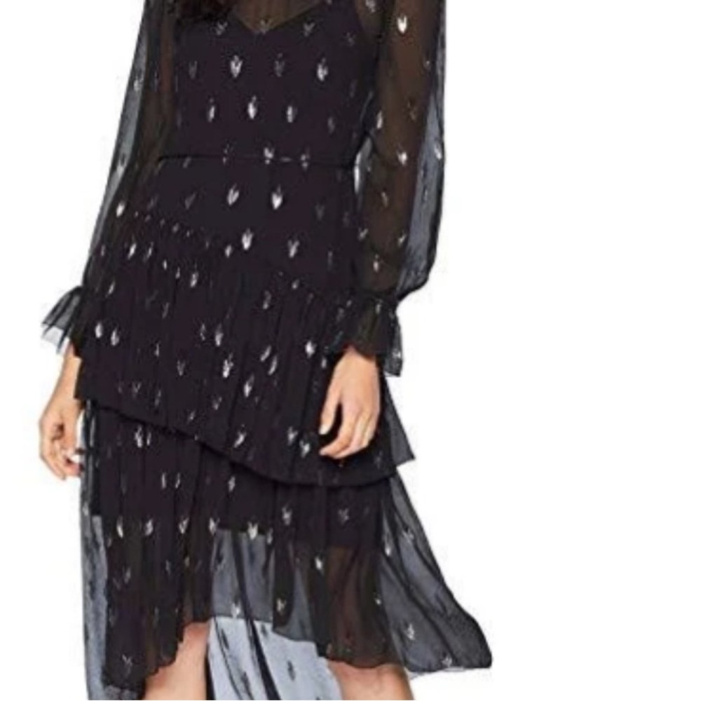 1192. Elegant Black Sheer Long Sleeve Dress - Picture 4 of 8